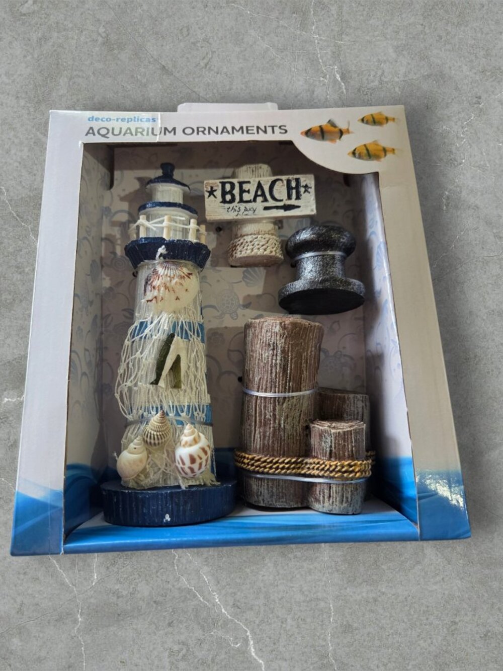 NWT Penn-Plax Nautical Aquarium Ornament Set Lighthouse Beach Resin Decor